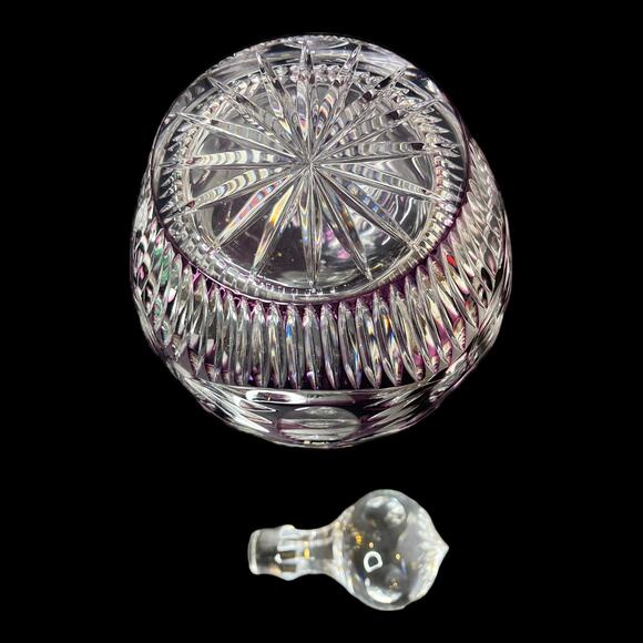 Vintage CRYSTAL SPIRIT DECANTER 12” Bohemian Czech Hand Cut Purple Glass Bottle - Picture 7 of 8